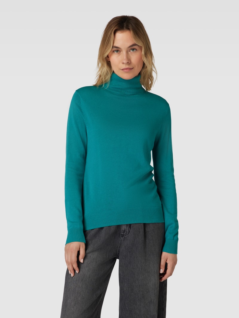Rollkragenpullover in Melange-Optik in petrol