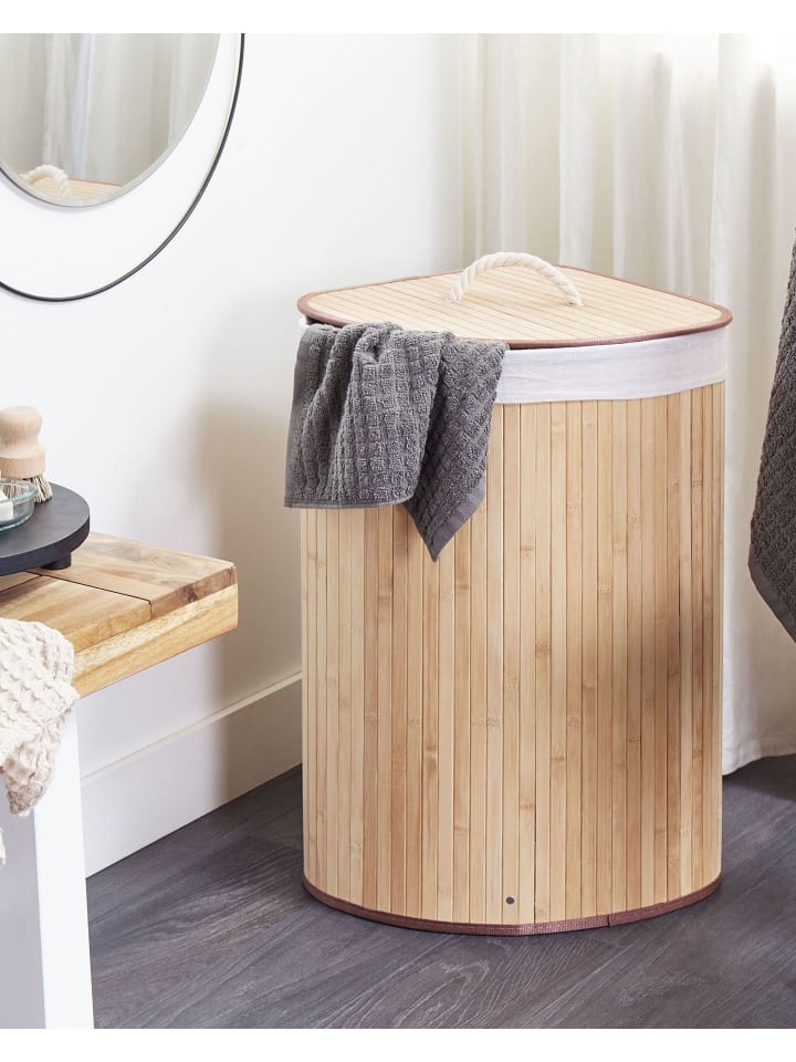 Beliani Wäschekörbe MATARA in Heller Holzfarbton/Weiß - (W) 60 x (H) 60 x (L) 35 cm günstig kaufen onesize