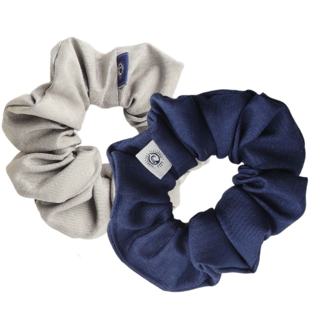 benu blanc Coffret de 2 chouchous en soie : bleu +gris Chouchous cosmétiques en pure soie naturelle