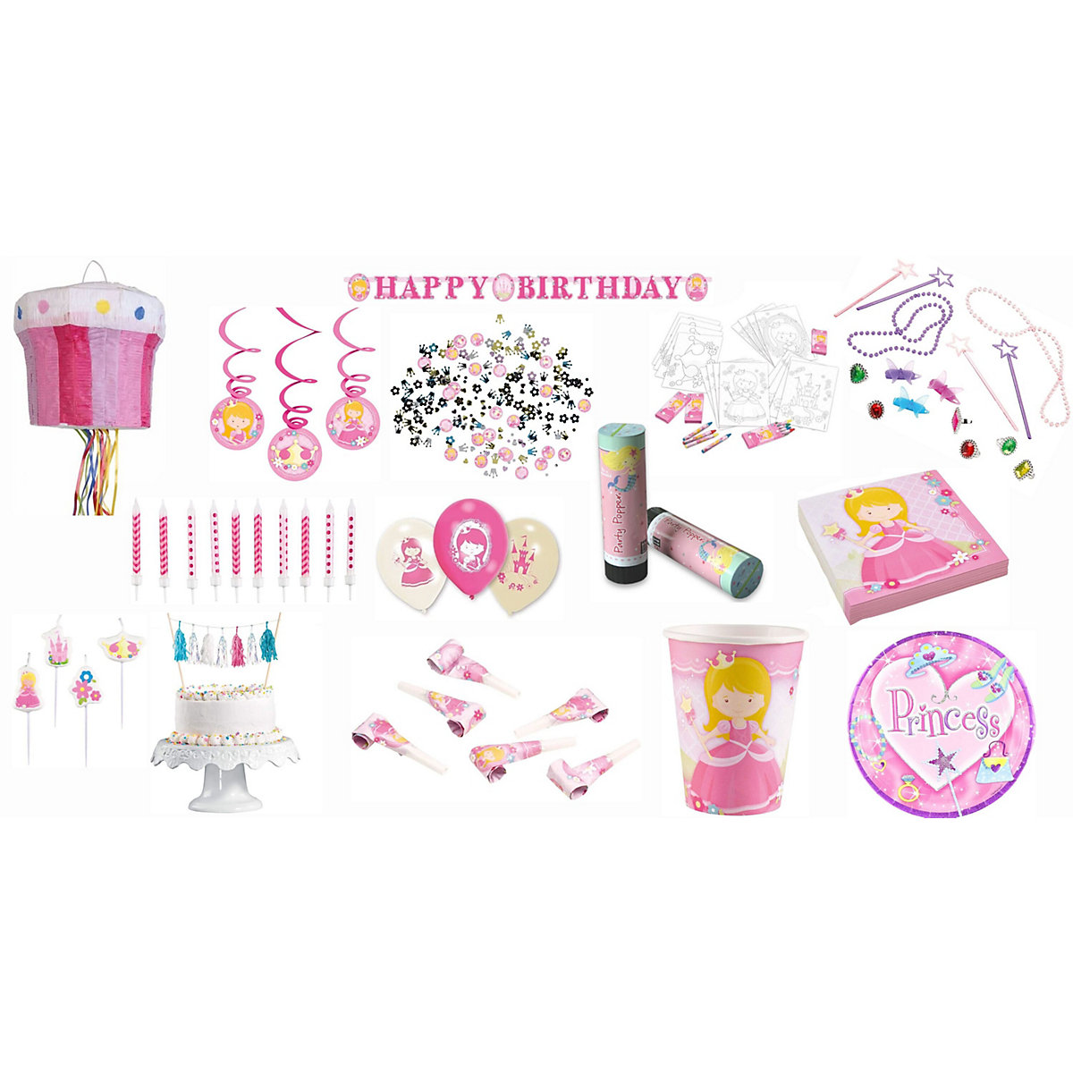 Kinderparty-Set Prinzessin - großes Kindergeburtstags-Set I (79-teilig)