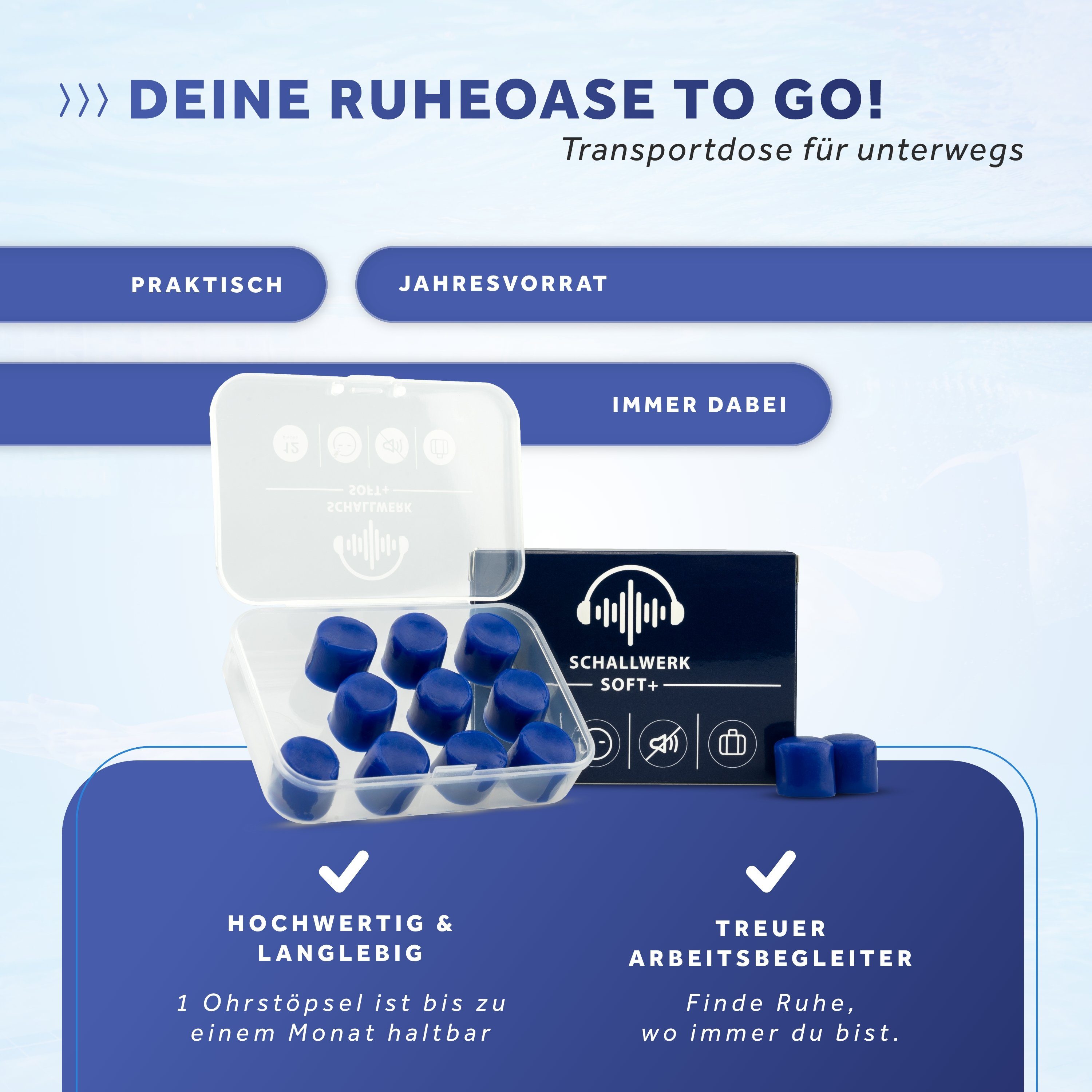 Schallwerk Gehörschutzstöpsel SCHALLWERK ® Soft+, 12 Silikon Ohrenstöpsel – optimale Unterstützung