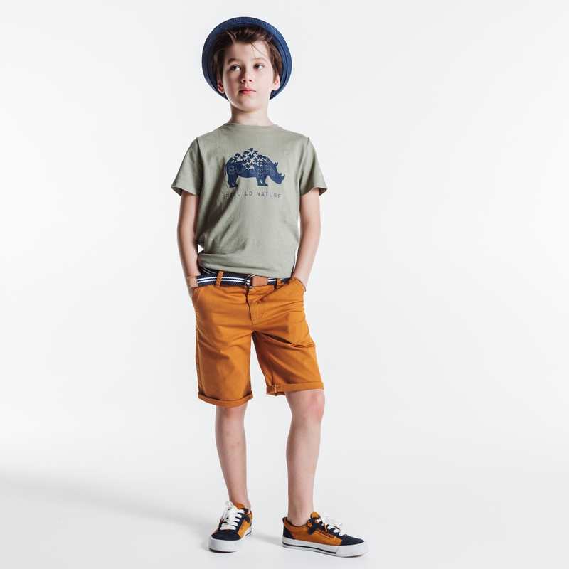 Bermuda en toile + ceinture beige garçon