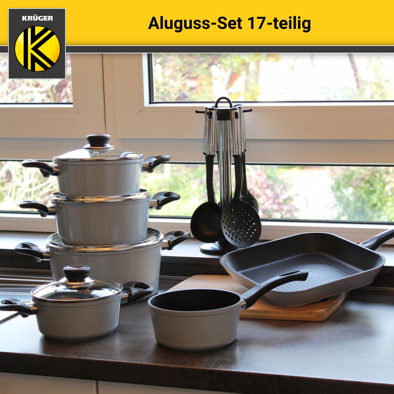 Karl Krüger Aluguss Set 17 tlg., grau
