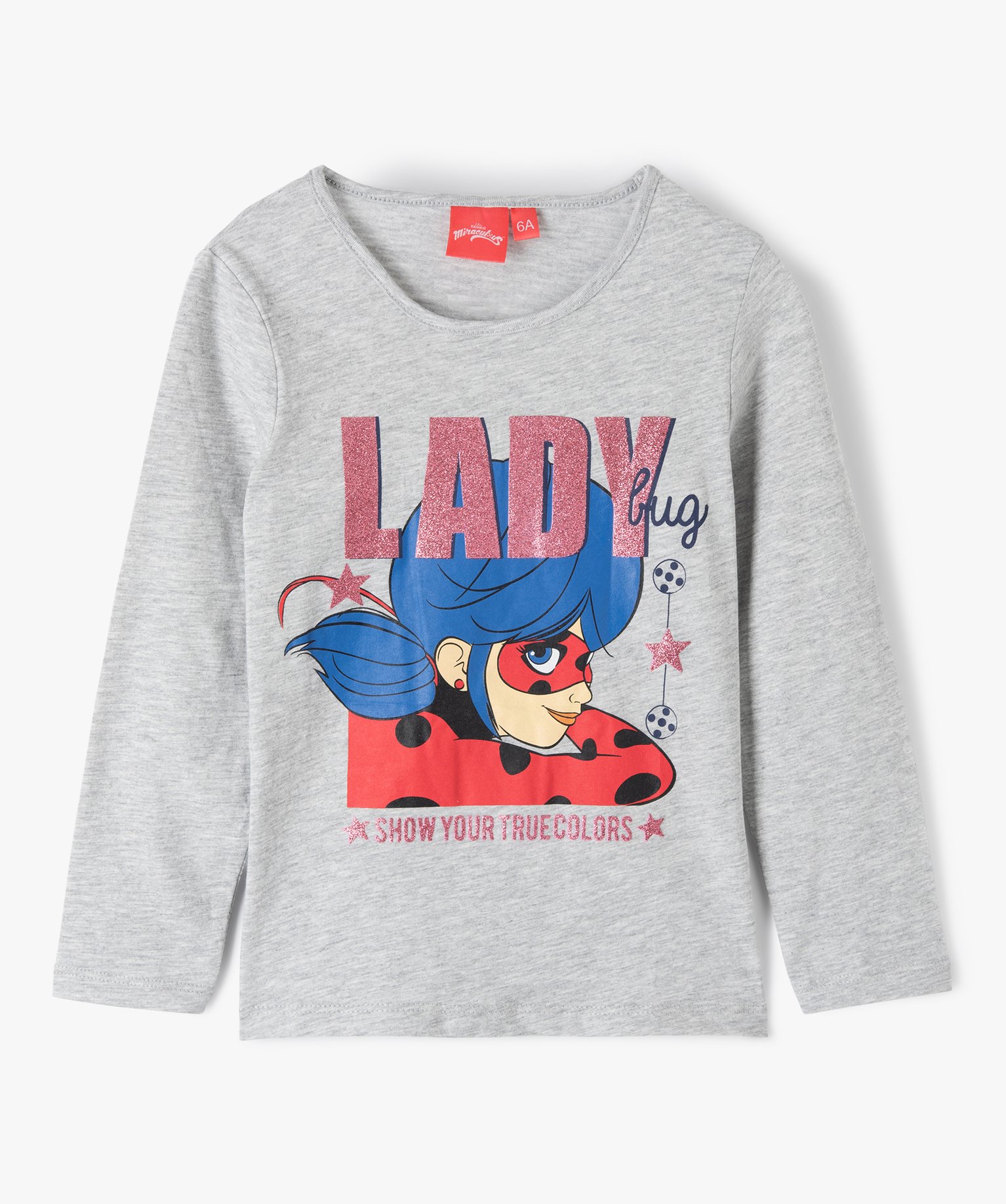 Tee-shirt fille à manches longues imprimé Lady Bug - Mirac... gris | GEMO