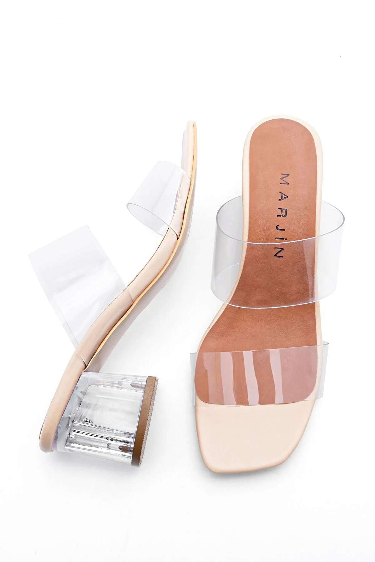 Marjin  Transparente Hausschuhe mit transparentem Absatz und Band für Damen Yesva Beige
