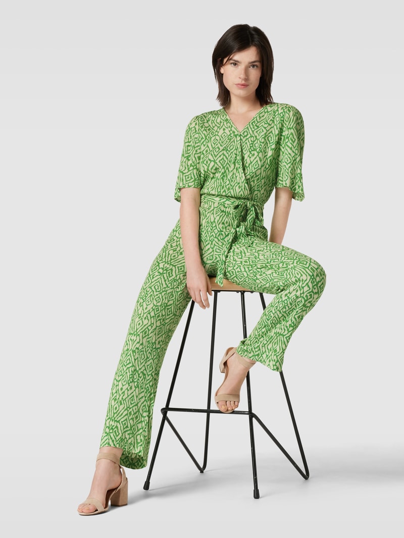 Jumpsuit aus reiner Viskose mit Bindegürtel Modell 'Marrakech' in grün