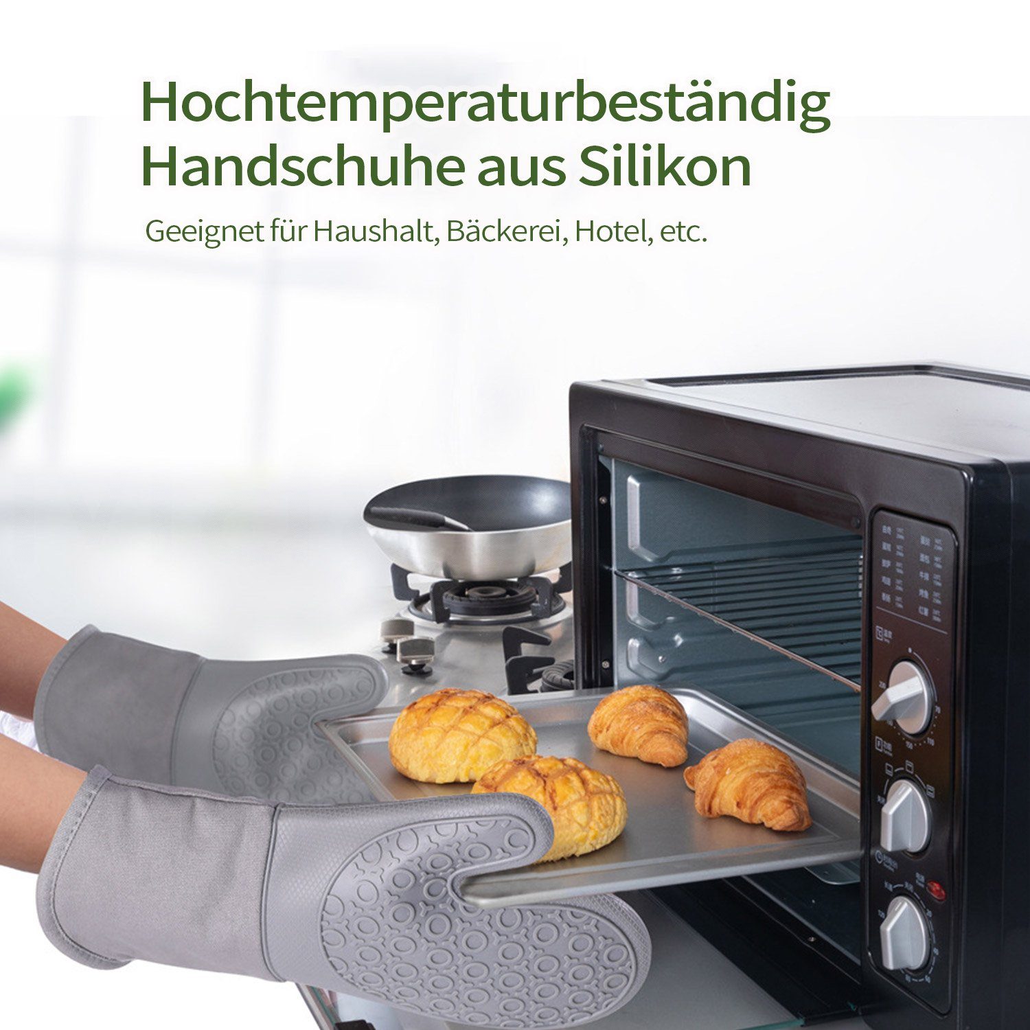 MAGICSHE Topfhandschuhe Silikon Ofenhandschuhe mit Baumwollfutter, Hitzebeständige Küchenhandschuhe