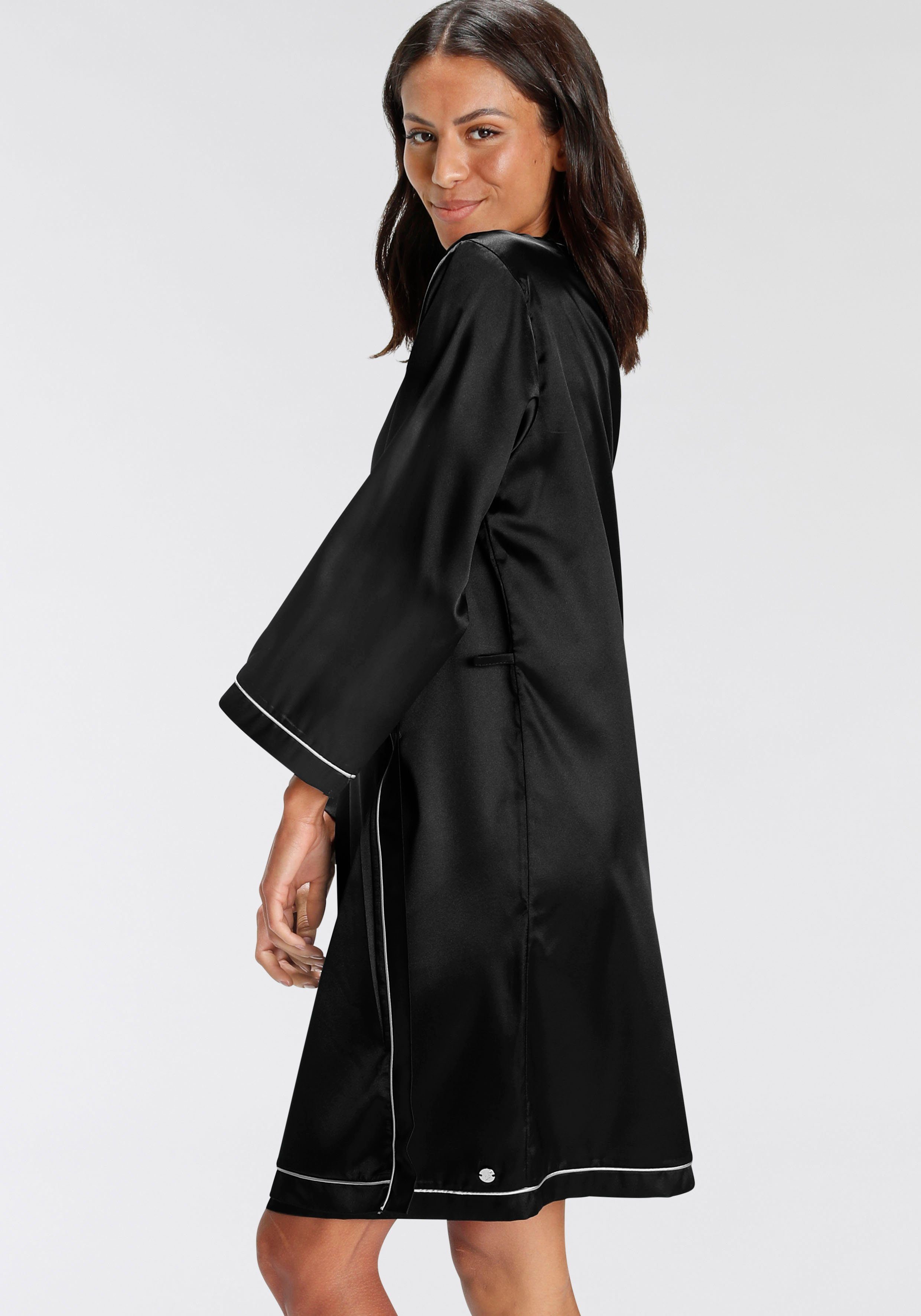 Bruno Banani Kimono, Kurzform, Satin, mit Kontrastpaspel-Details