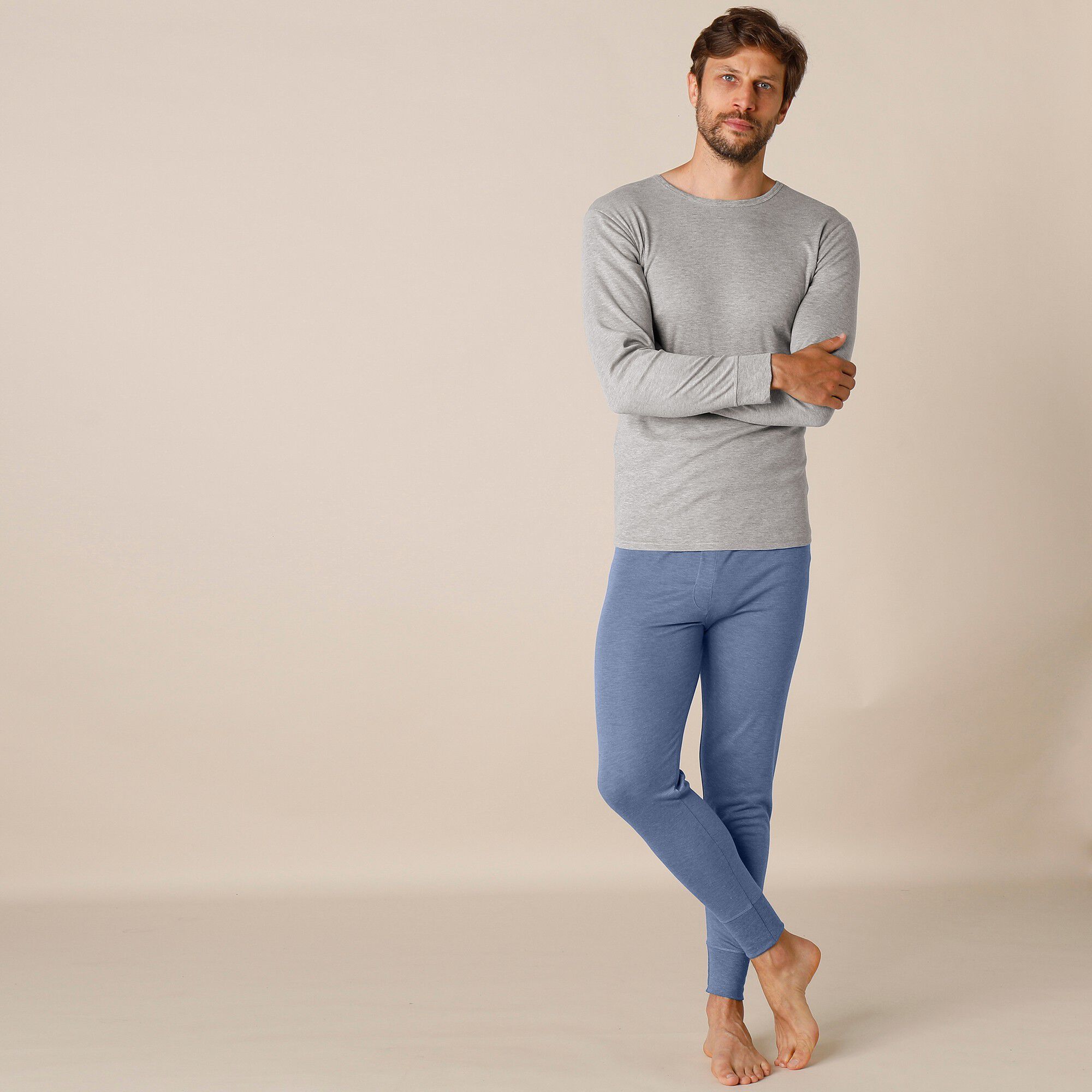 Tee-shirt sous-vêtement homme col rond manches longues dos long polyester
