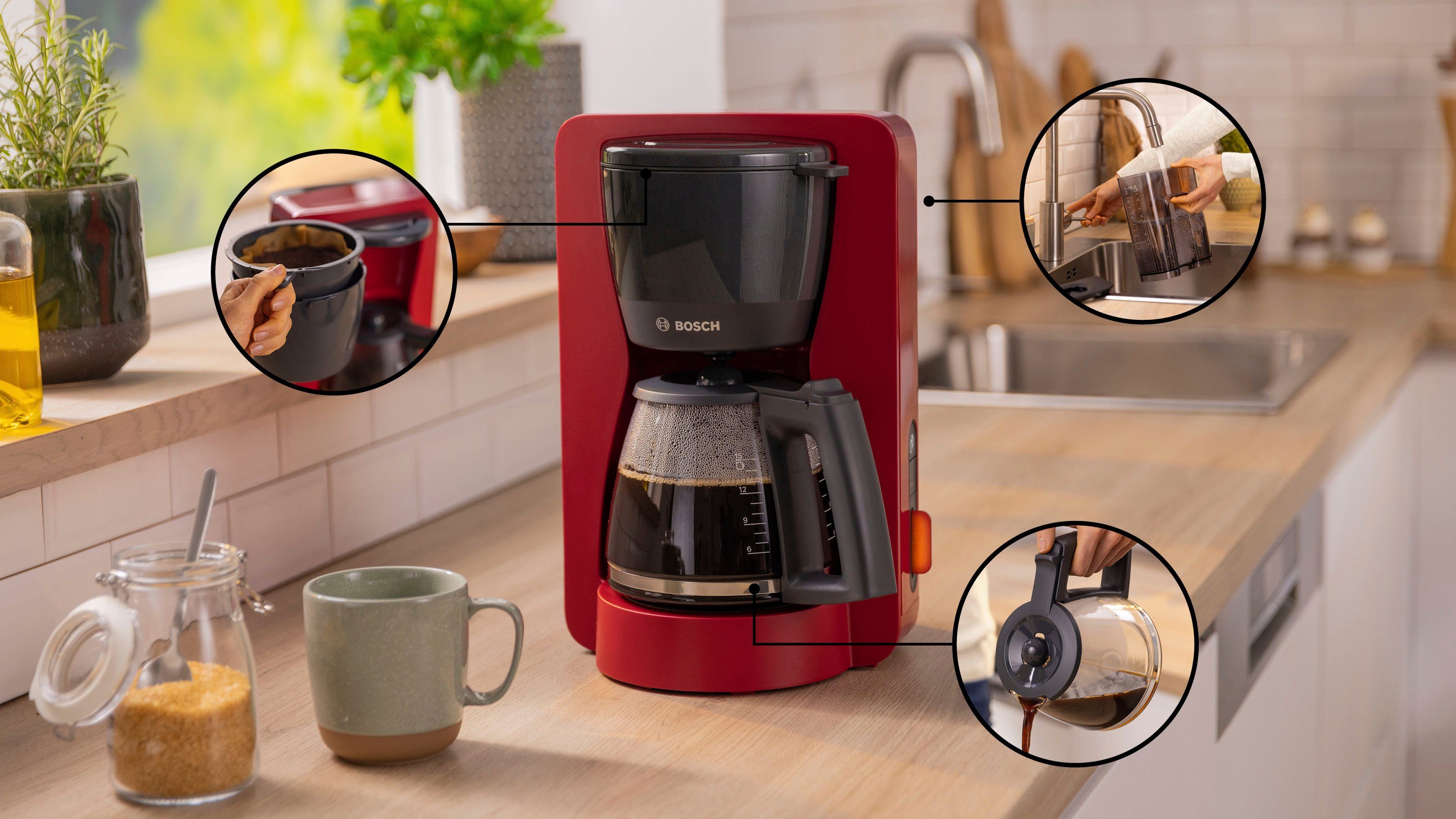 BOSCH Filterkaffeemaschine MyMoment TKA3M134, 1,25l Kaffeekanne, Papierfilter 1x4, 60min Warmhaltefunktion, Aroma intense, Entkalkungsprogramm, 1200 W
