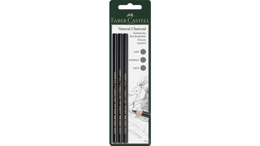 FABER-CASTELL Kohlestift Pitt fettfrei schwarz 3er Set schwarz