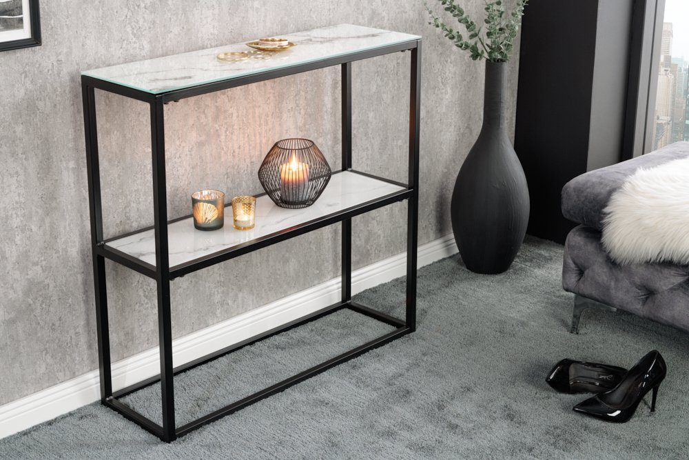 riess-ambiente Konsolentisch BOUTIQUE 81cm weiß / schwarz (1-St), Flur · Kristallglas · Metall · eckig · Marmor-Dekor · Barock