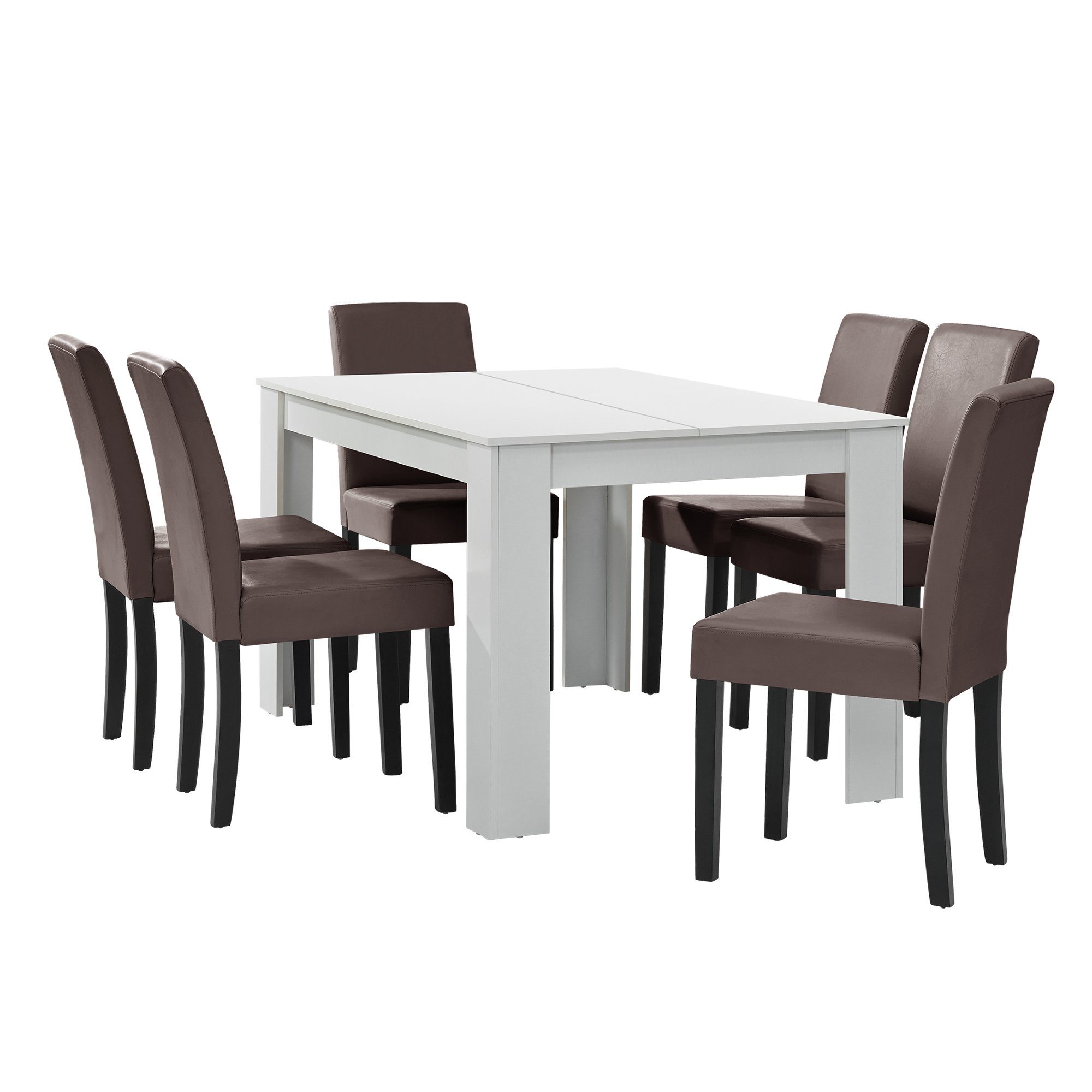 en.casa Essgruppe, (7-tlg., Esstisch mit 6 Stühlen), Forssa 140x90cm Küchentisch mit 6x Polsterstühlen