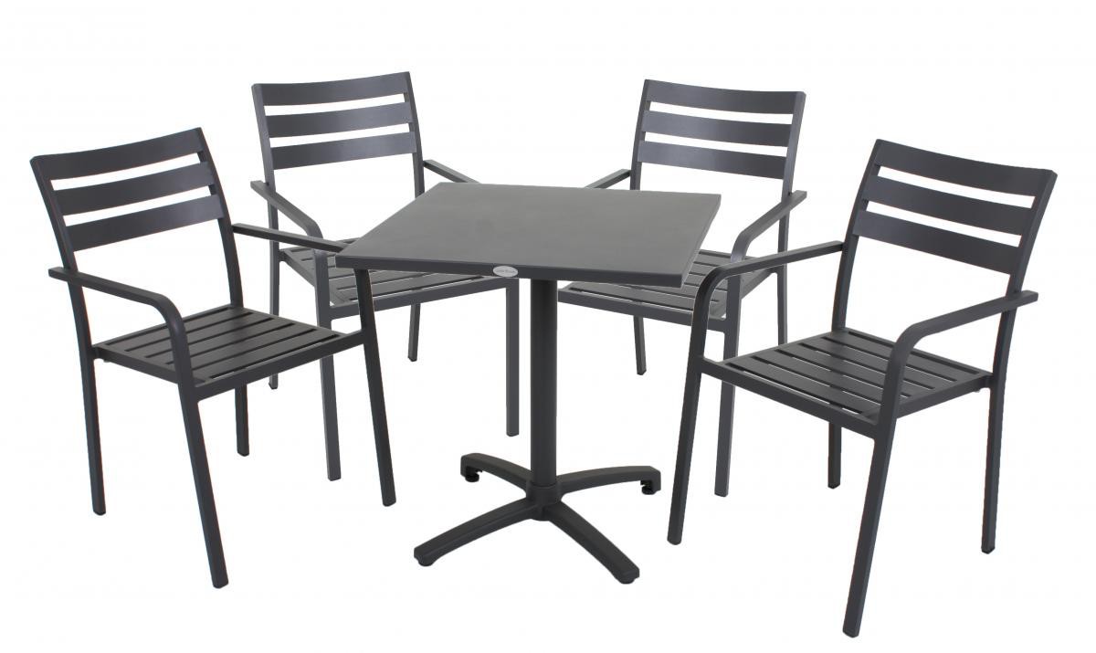 Garden Pleasure Harms Tischgruppe TREVISO 5 tlg., anthrazit / 1x Tisch 305253 / 4x Stapelstuhl 305254