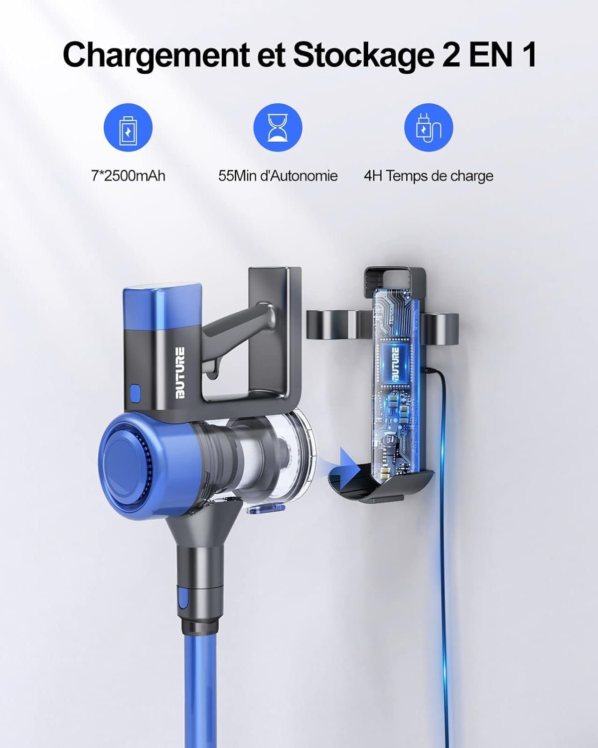 Laresar Akku-Hand-und Stielstaubsauger, Akku Staubsauger 450W/33000pa,Staubsauger Kabellos bis zu 55 Min. Laufzeit,Kabelloser Staubsauger,Touchscreen