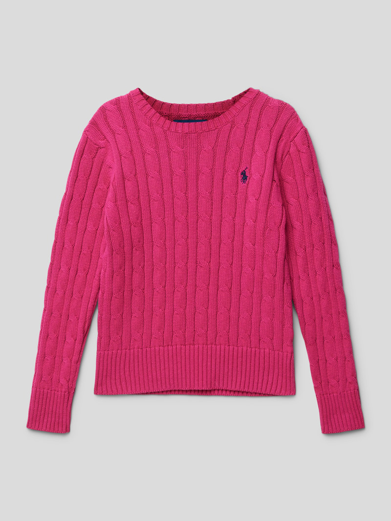 Strickpullover mit Zopfmuster in pink