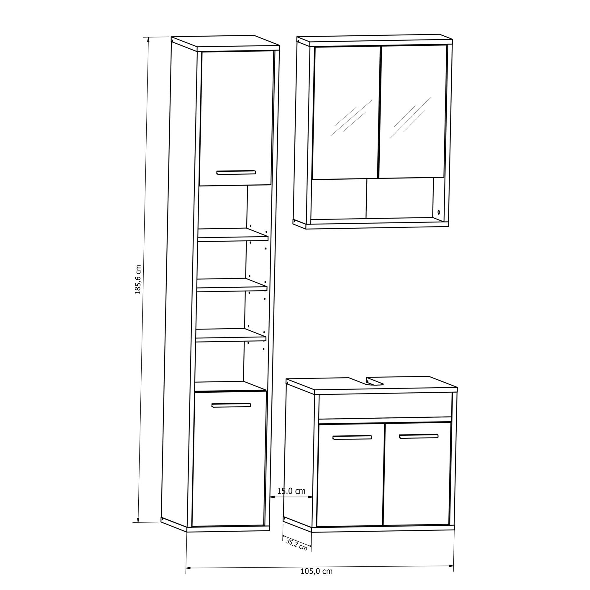 Kaltschaummatratze Badezimmer Set Jaana 105x186x35 Badezimmer Komplett Weiß/Beton 10166, 58 aufm Kessel, 186 cm hoch, (Komplettset), Beschläge aus Metall