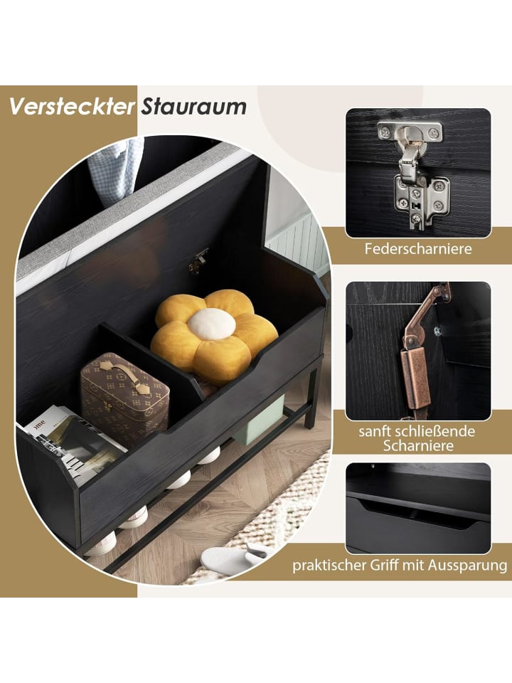 COSTWAY Garderobenständer mit Sitzbank 90 x 38,5 x 170 cm in Schwarz günstig kaufen onesize