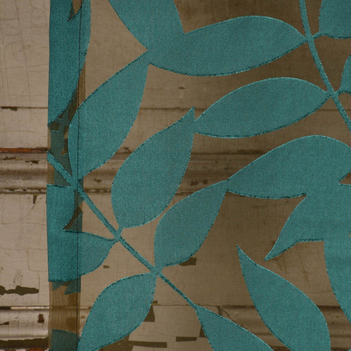 Meterware Rasch Textil Stores Ausbrenner Sri Lanka Blätter petrol bronze 300cm, halbtransparent, Viskose, überbreit