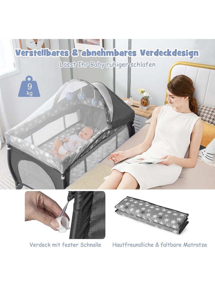 COSTWAY 5 in 1 Babybett in Grau günstig kaufen 102 cm