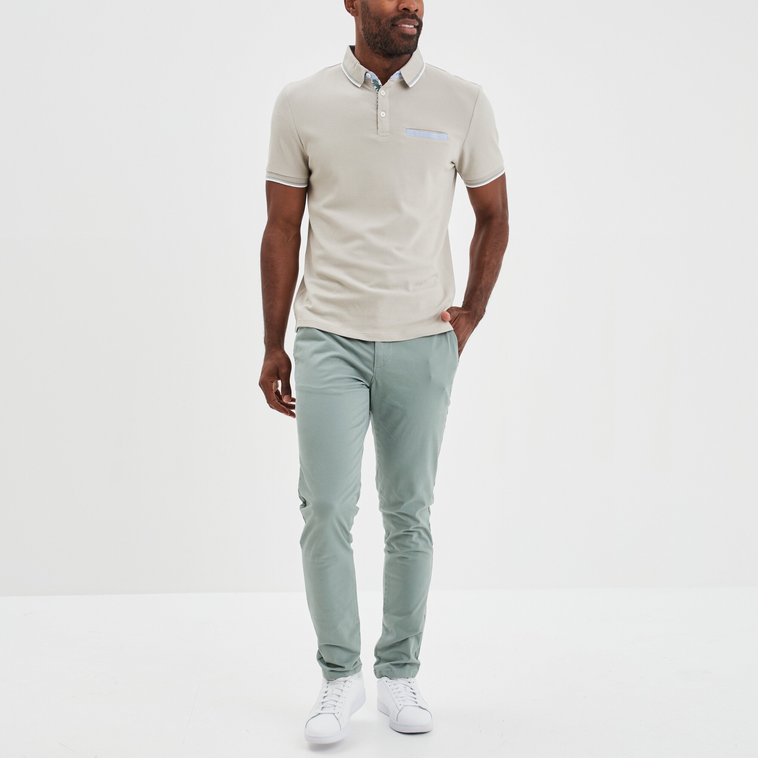 Polo manches courtes 1 poche coton gris clair homme | La Halle