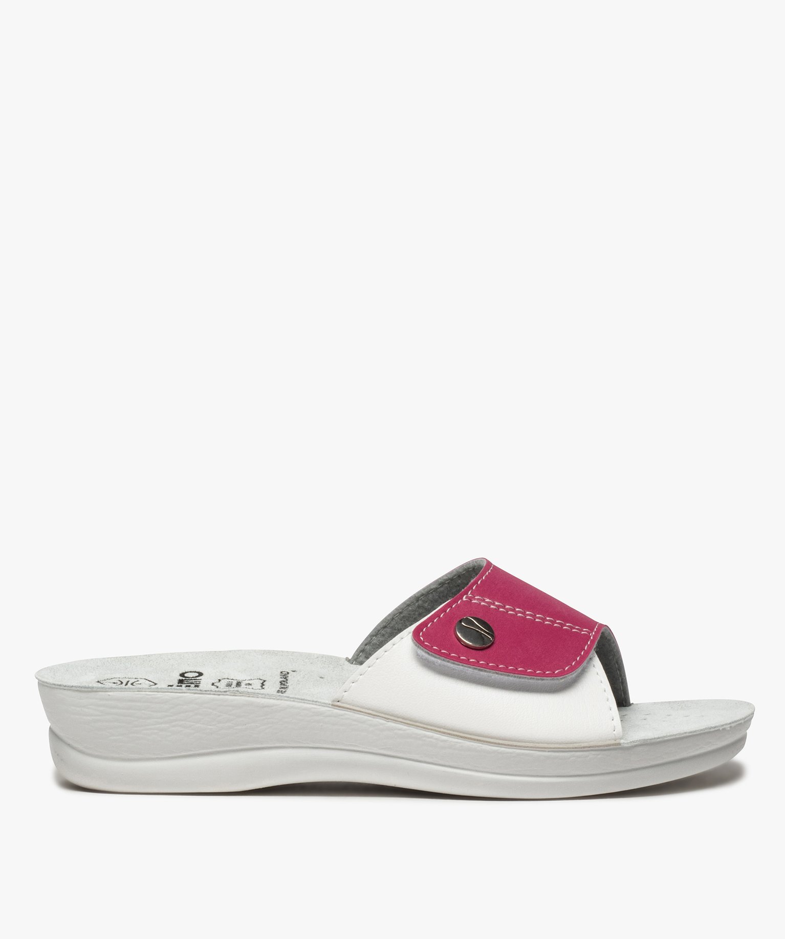 Mules femme confort ouvertes à bride scratch bicolore blanc | GEMO