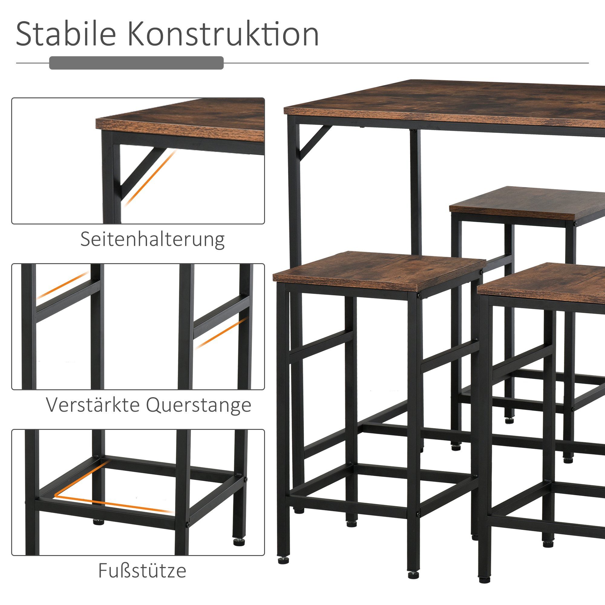 HOMCOM Bargruppe Bartisch-Set mit 4 Barhockern