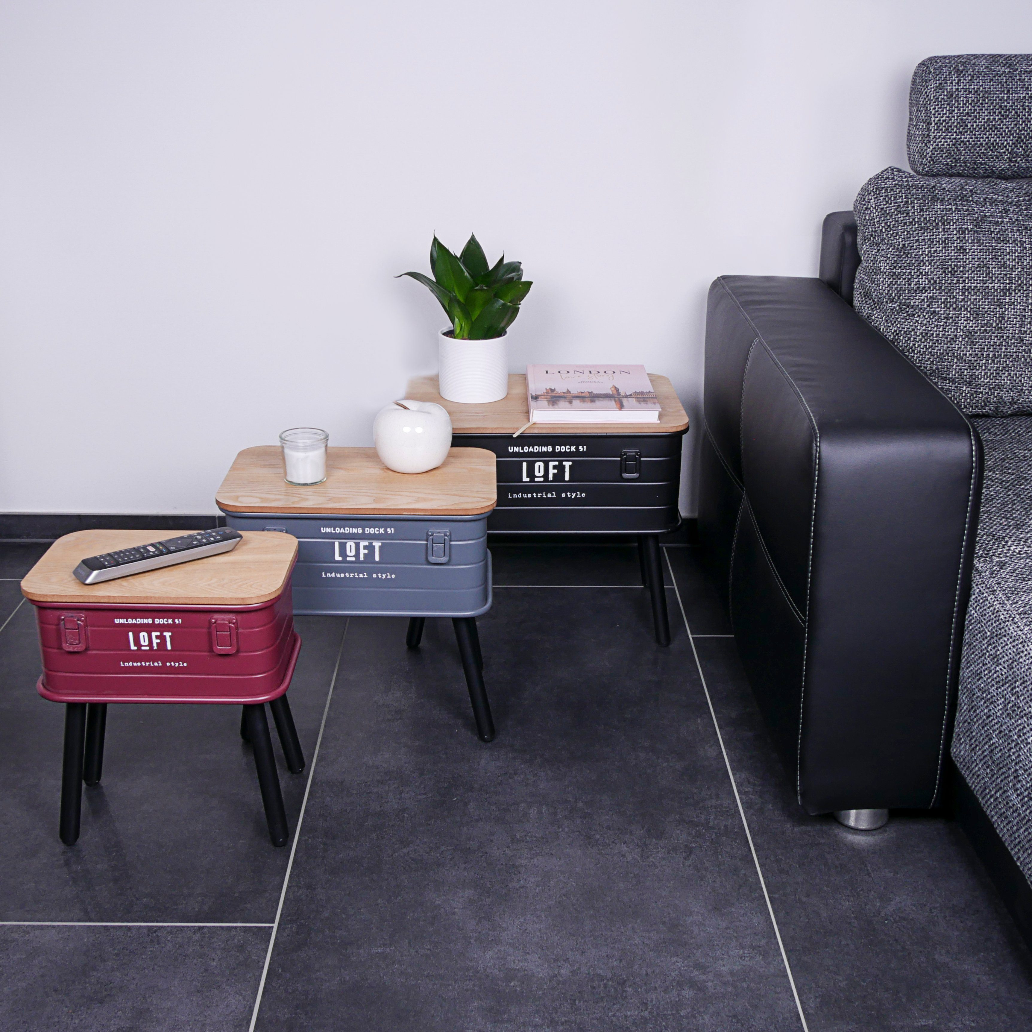 FIFITARA Beistelltisch industrial Style (3-St., 3-er Set), Retro Nachttisch, Ablagetisch, Konsolentisch, Metall mit Stauraum