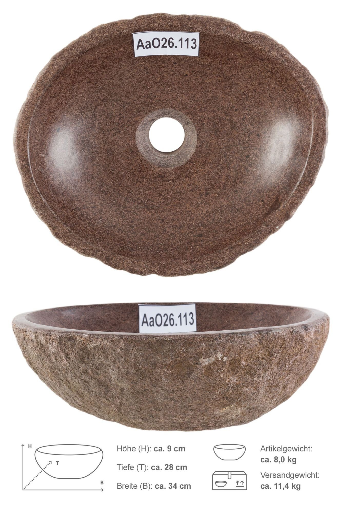 wohnfreuden Aufsatzwaschbecken Naturstein Waschbecken 30 cm oval (Kein Set), 101729_AaO26.113