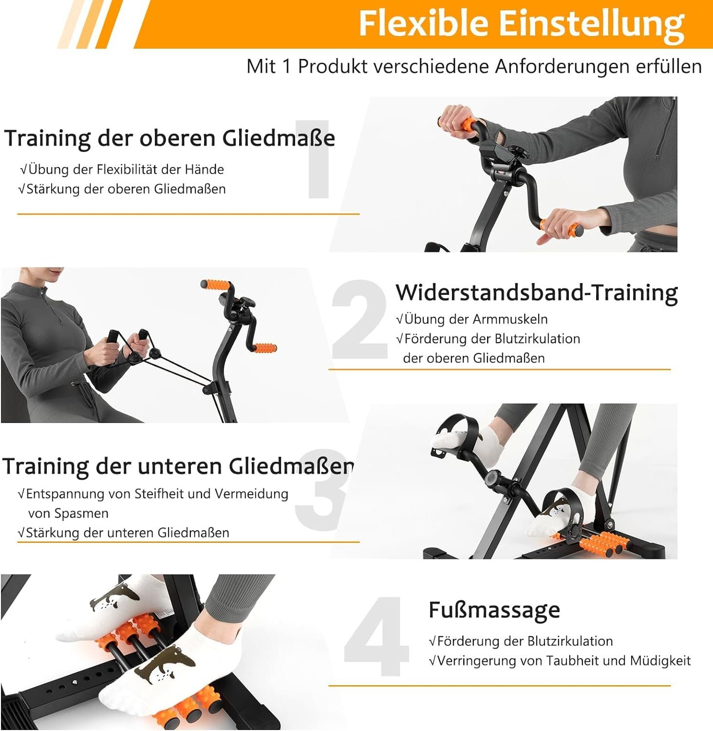 KOMFOTTEU Heimtrainer Pedaltrainer Senioren, mit LCD Display, 45 x 43-53 x 87-100 cm