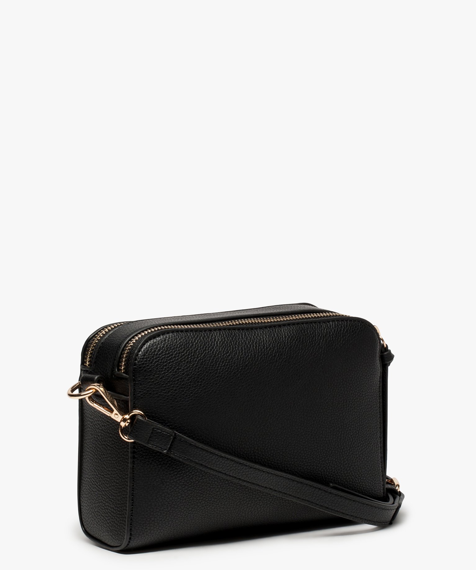 Besace femme petit format à grandes poches zippées noir | GEMO