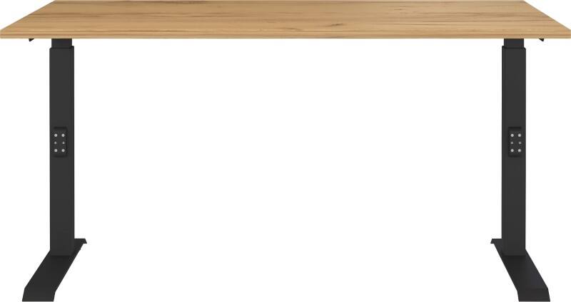 GERMANIA Sitz-Stehschreibtisch Eiche Metall, Spanplatte Schwarz T-Fuß 1.800 x 800 x 1.200 mm