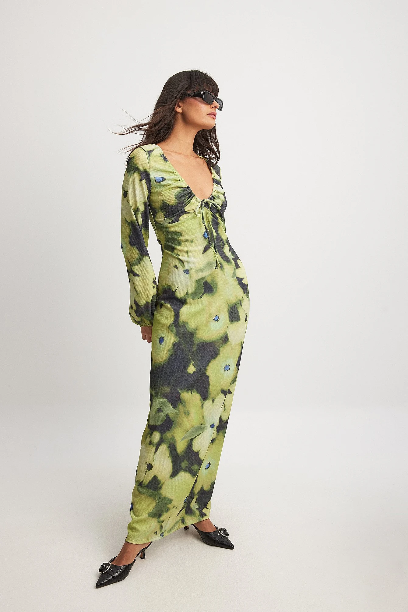 Jersey-Midikleid mit Ballonärmeln