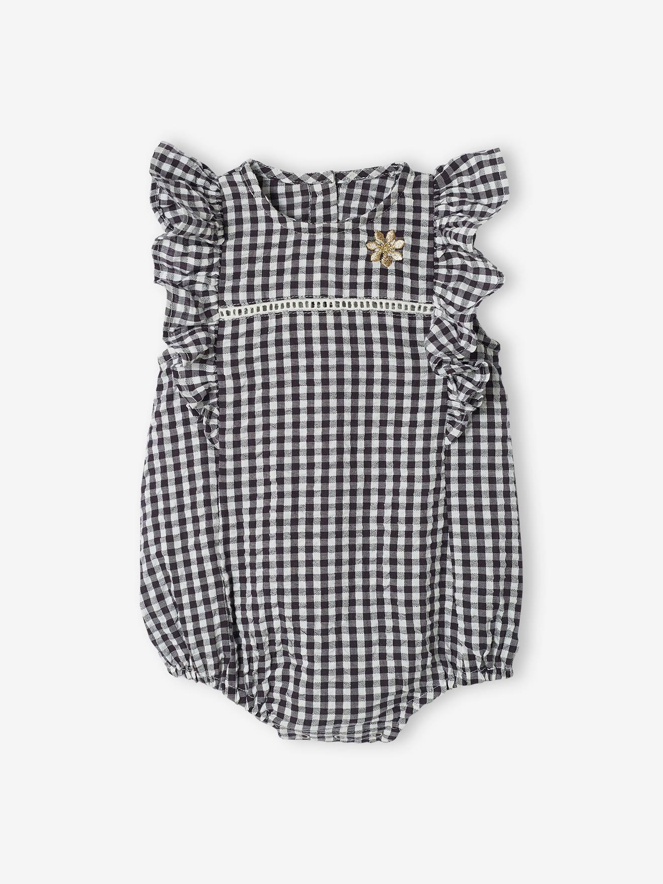 Barboteuse bébé vichy gris