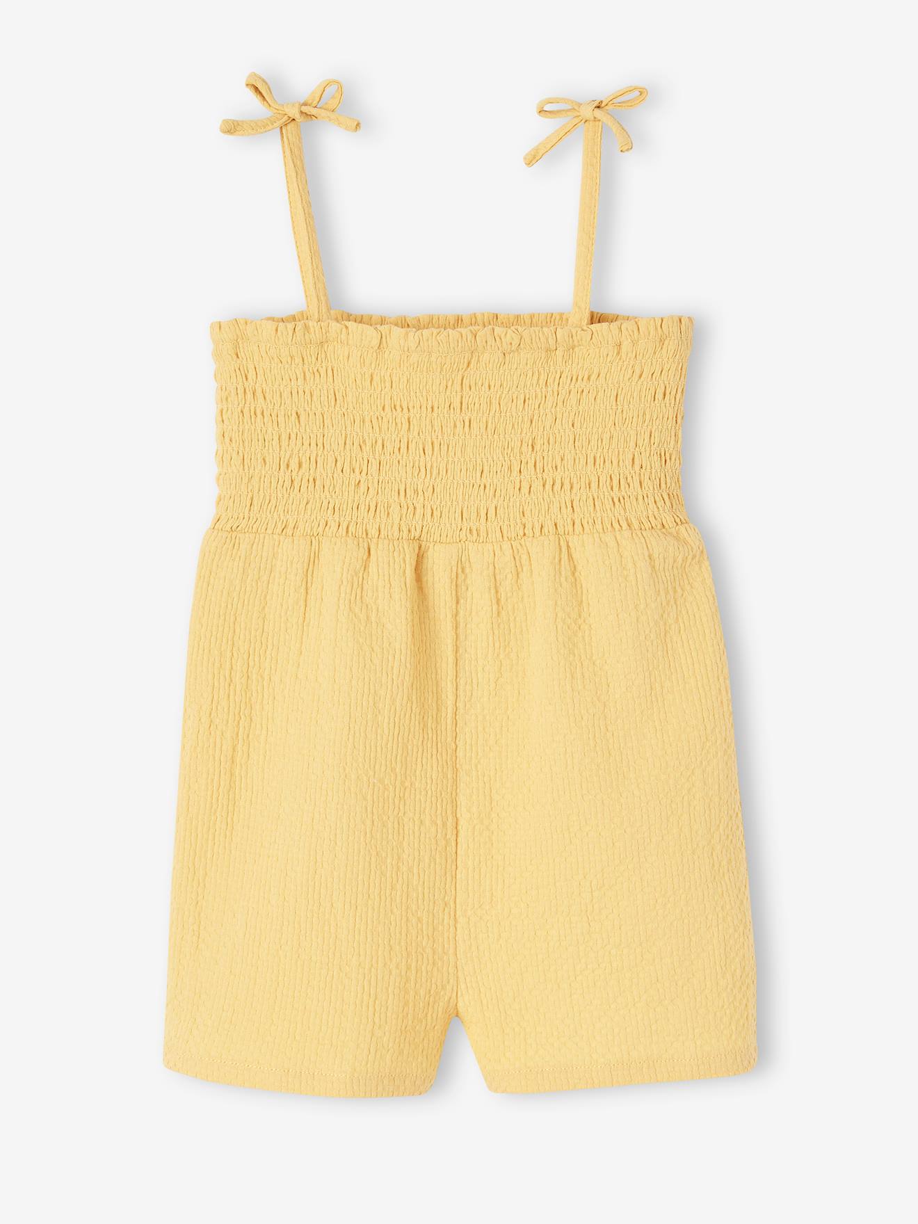 Vertbaudet Gesmokter Mädchen Baby Overall - hellgelb