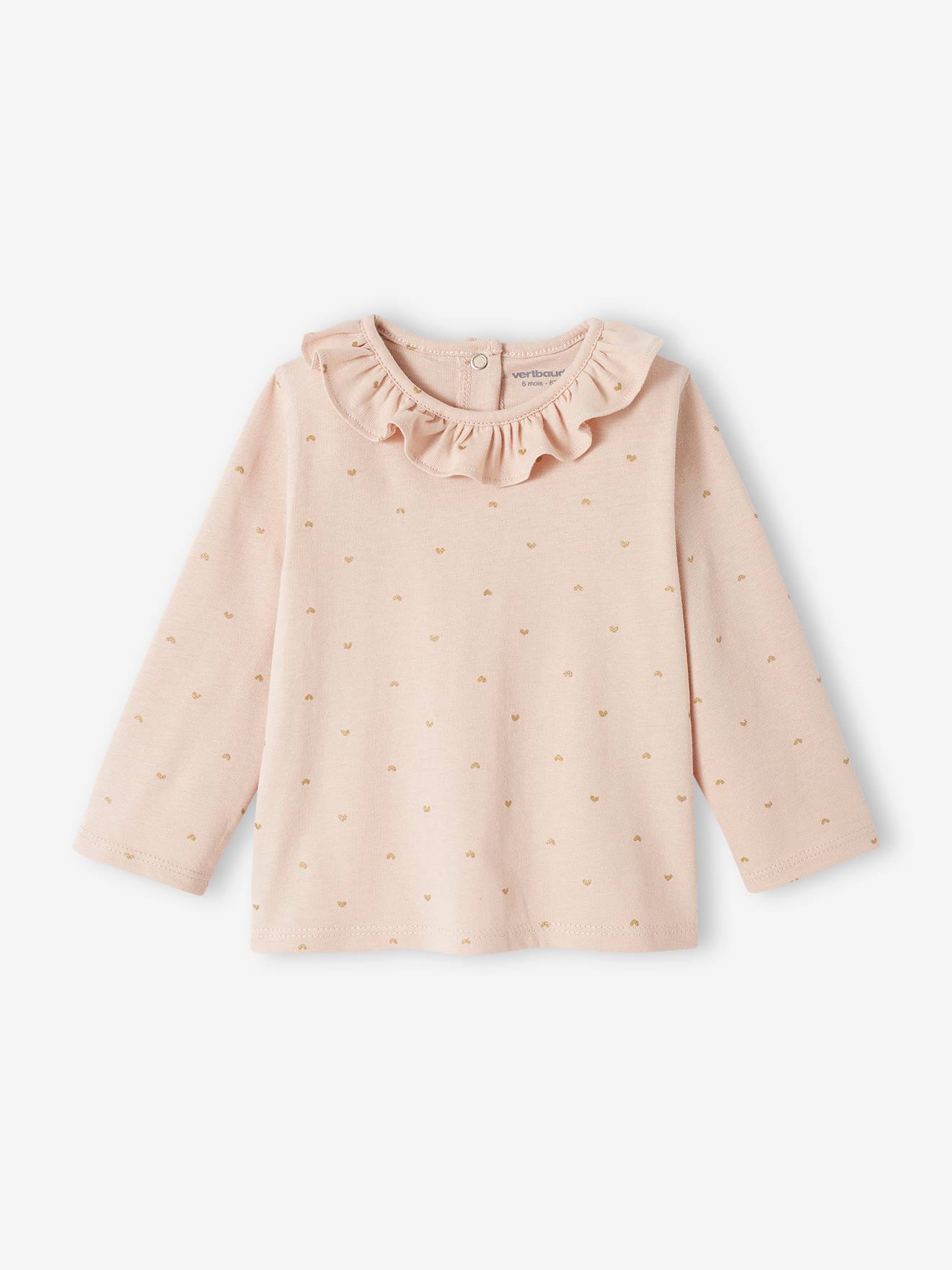 T-shirt col volanté bébé fille personnalisable rose poudré