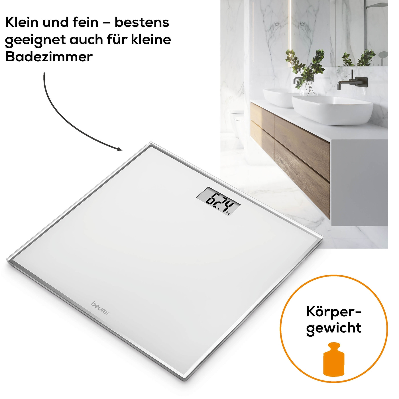Beurer GS 120 Kompakt Glaswaage-Personenwaage im platzsparenden Kompaktformat und elegantem Spiegeleffekt