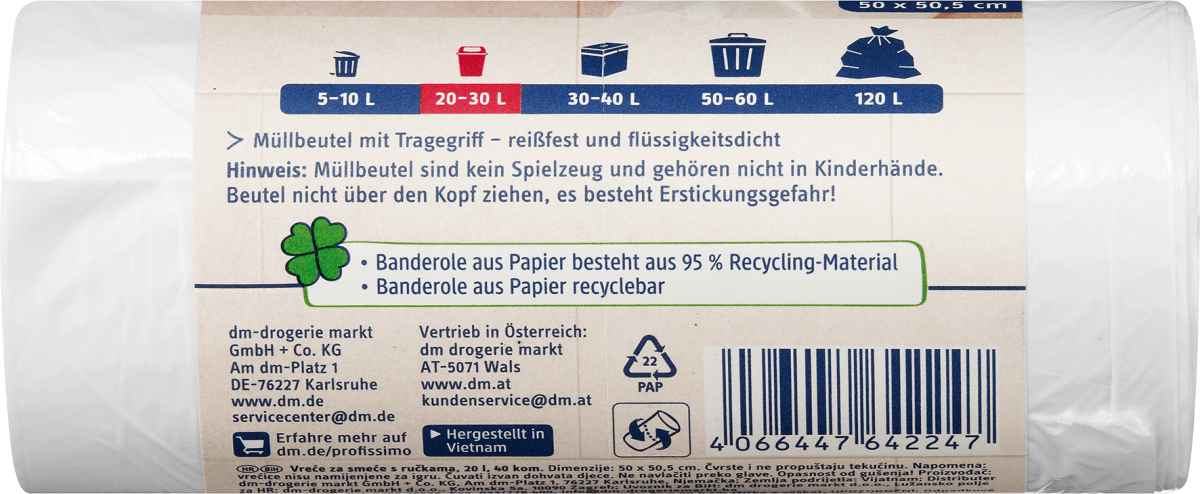 Müllbeutel 20 l mit Tragegriff, 40 St