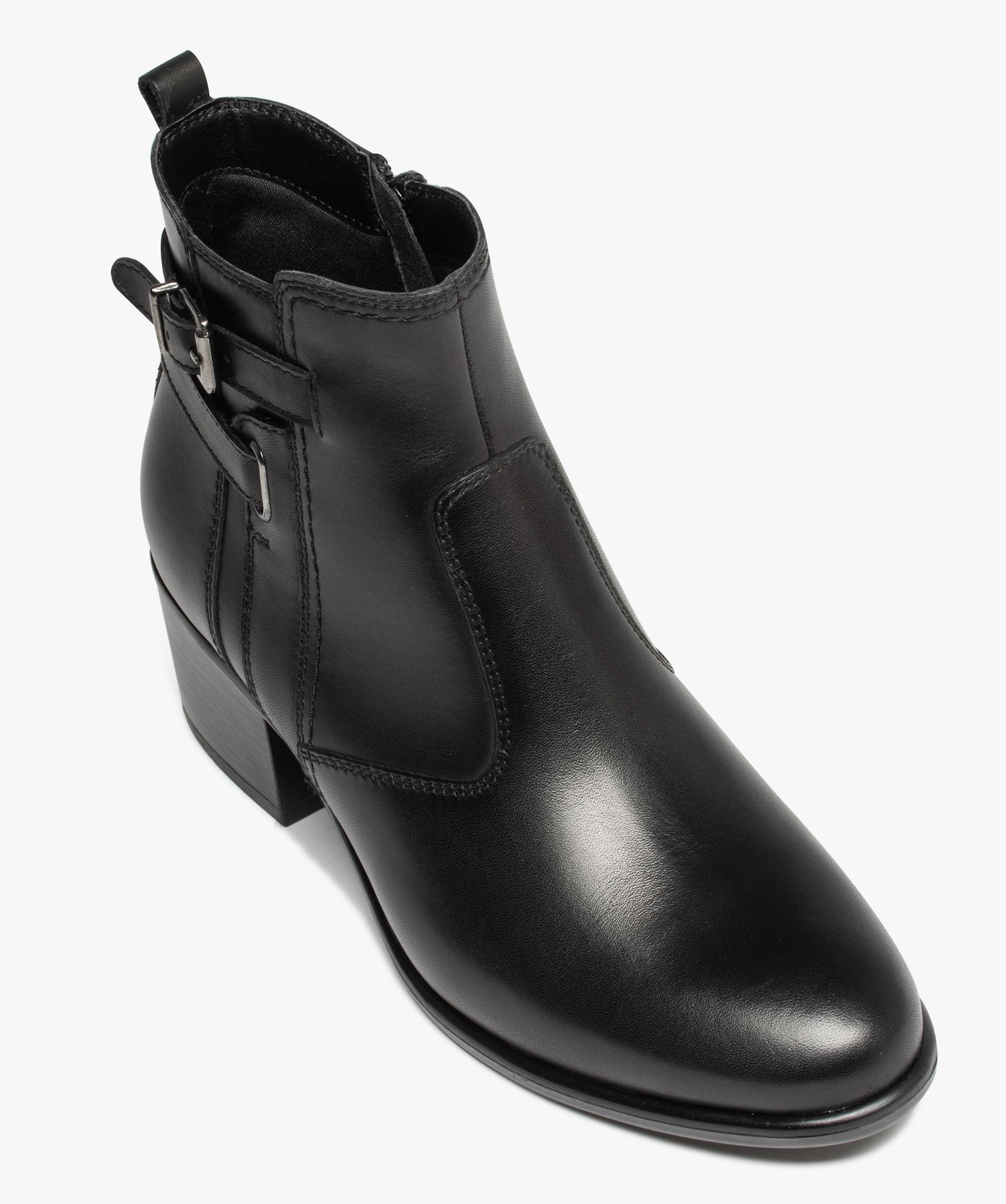 Boots à talon dessus cuir et brides femme - Tanéo noir | GEMO