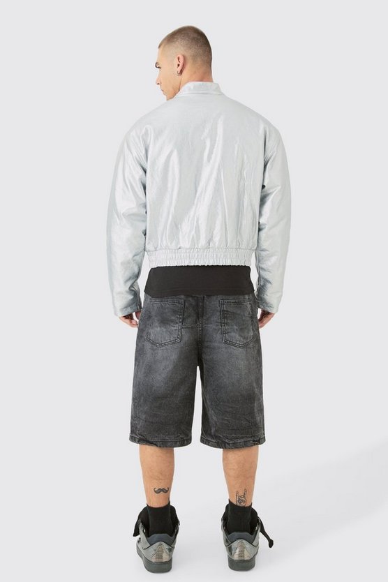 Kastige Metallic PU Moto-Bomberjacke