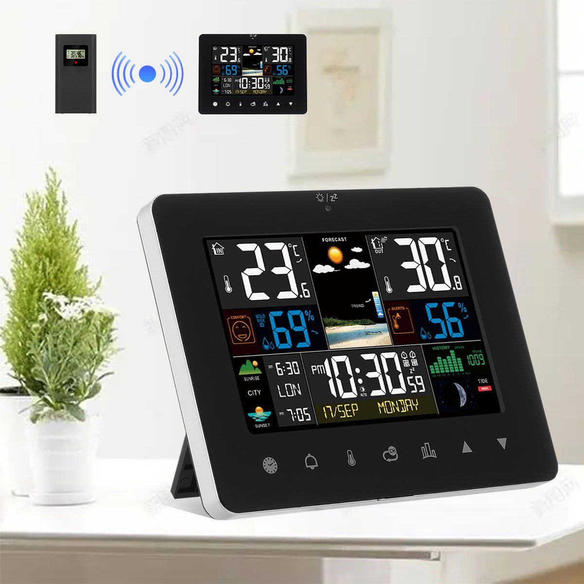 LETGOSPT Touch-Screen Thermometer Wettervorhersage Wetterstation (mit Sensor)