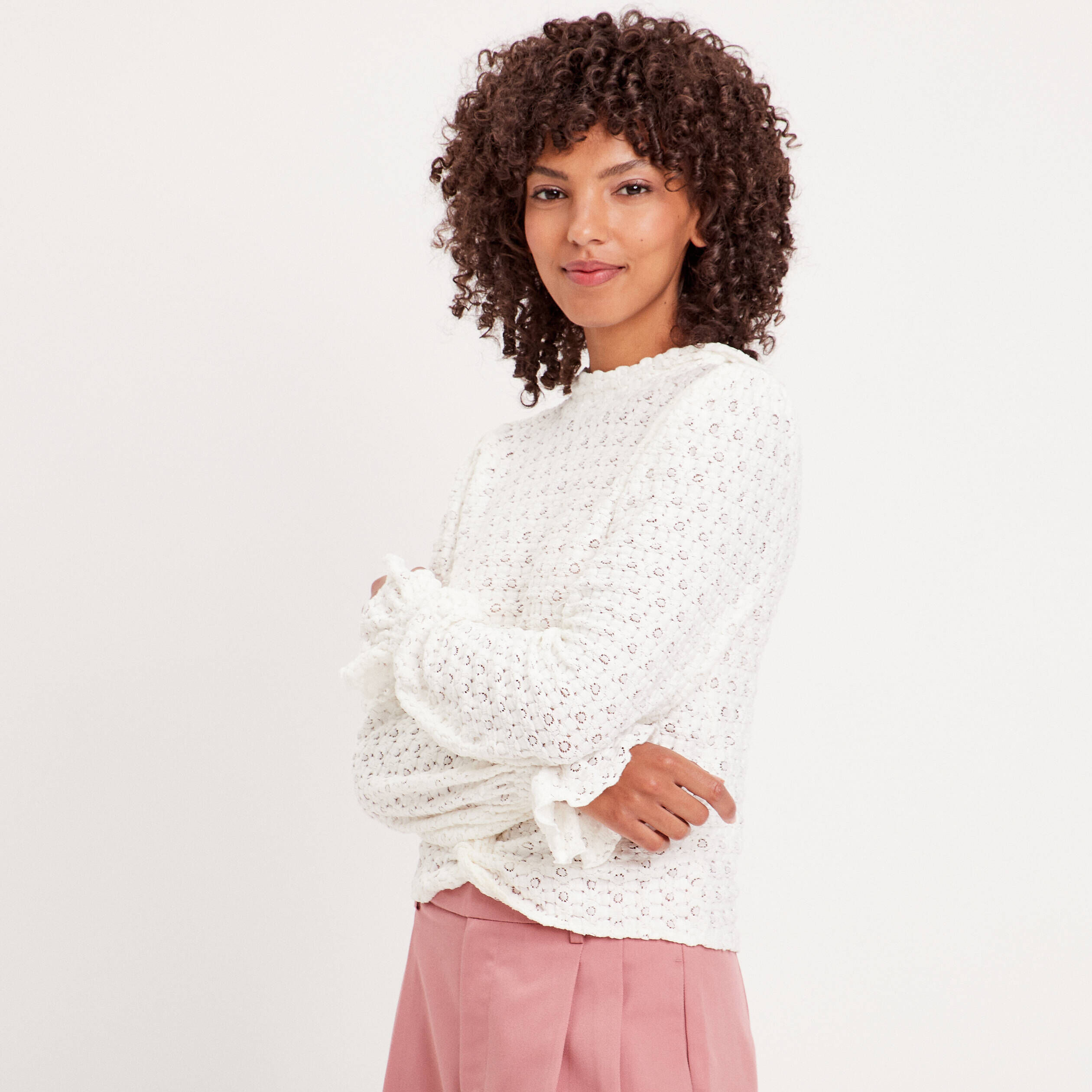 Blouse dentelle col montant ecru femme | Cache Cache