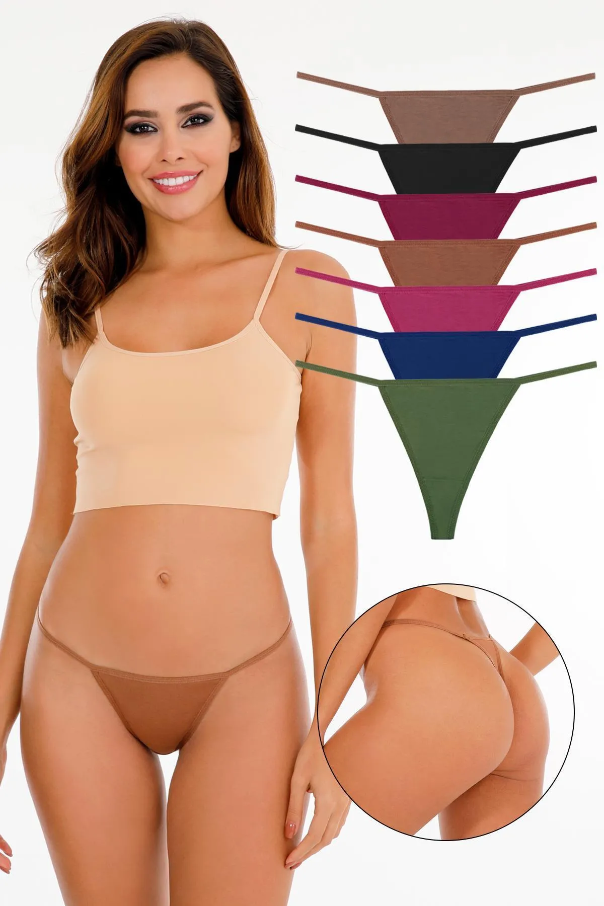 Sensu  Brasilianischer String-Tanga für Damen, 7-teiliges Höschenset, gemischte Farben, Kts3022