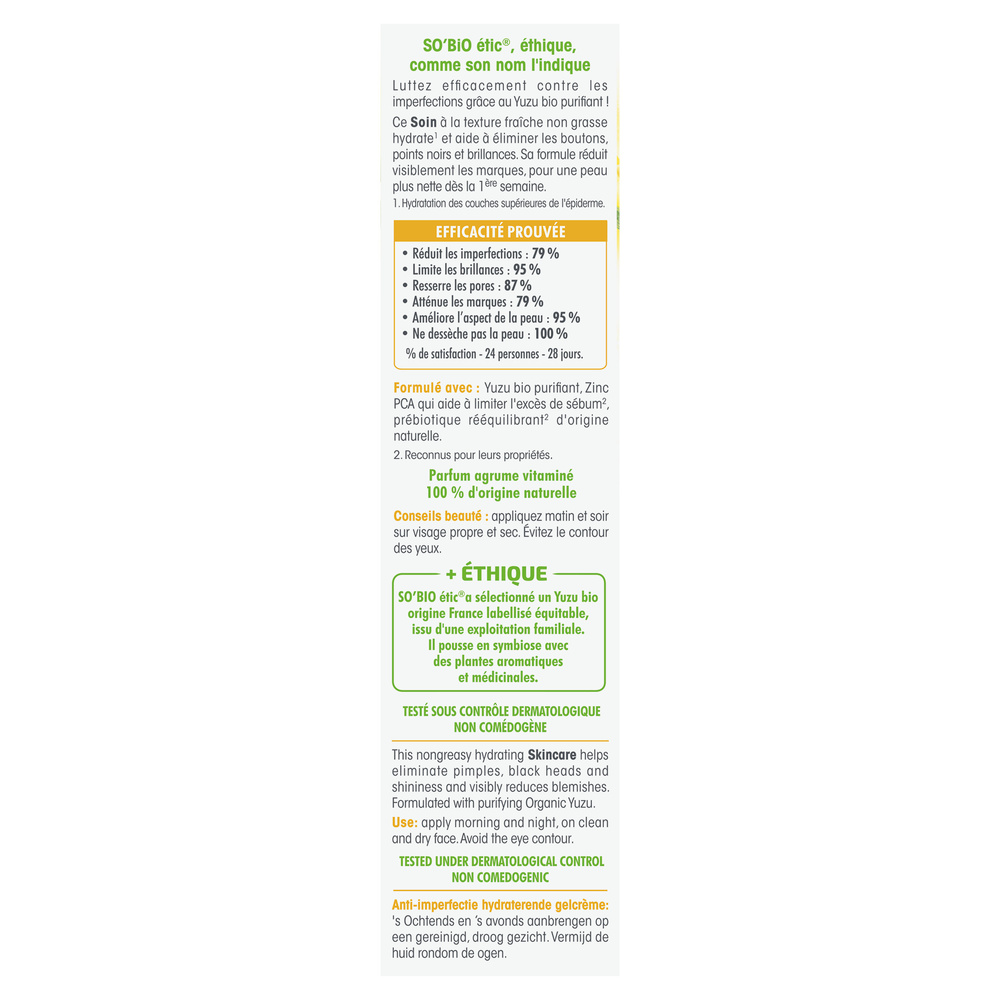 LÉA NATURE SO BiO étic Gel-crème hydratant¹ anti-imperfections, Clean'Yuzu Gel crème