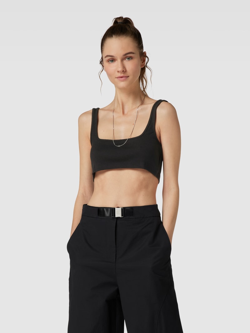 Bralette mit Leder-Patch in schwarz