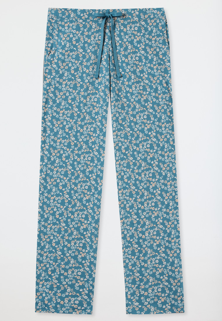 Loungehose lang Jersey Blumen blaugrau - Mix+Relax