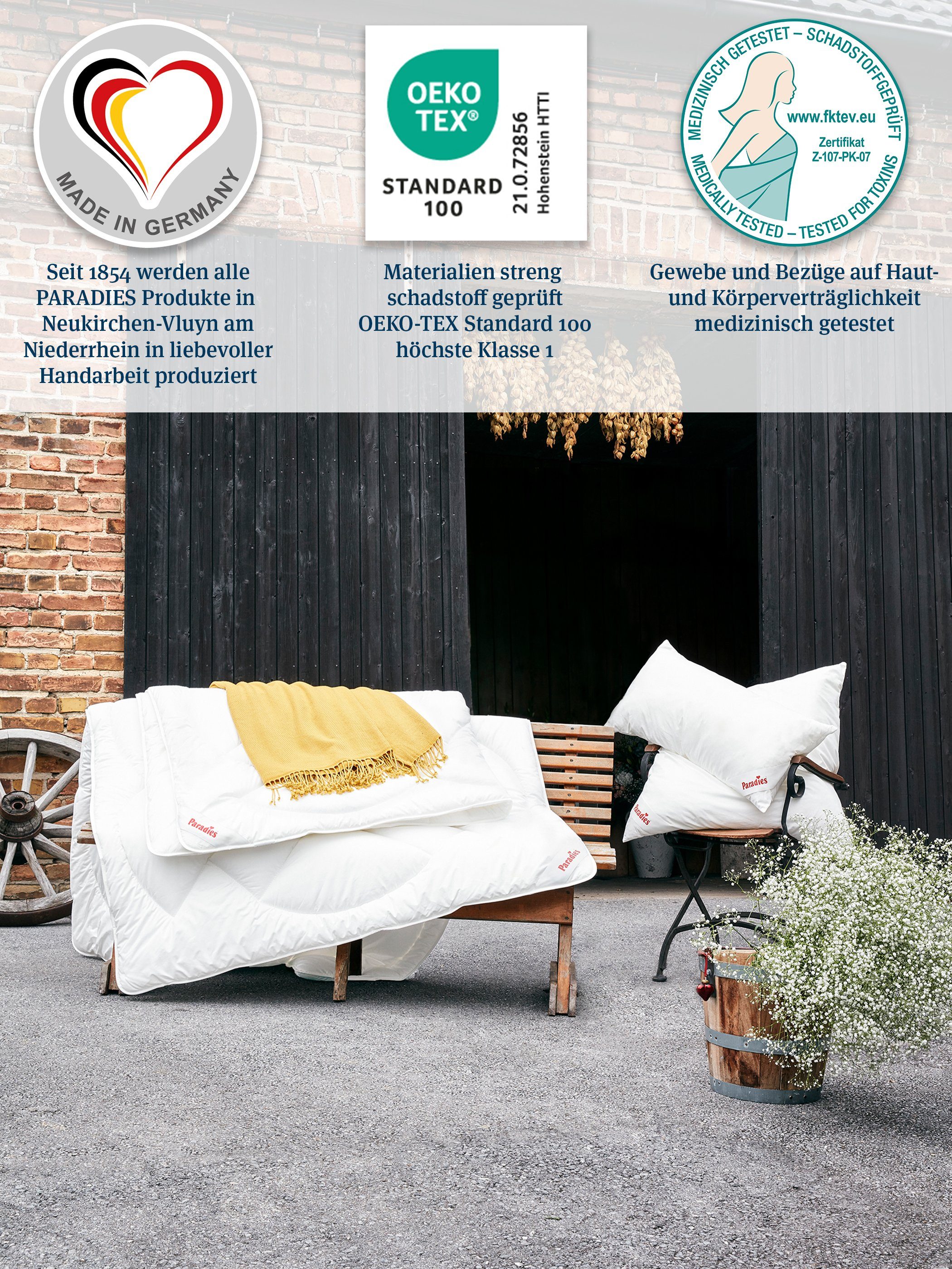 Kunstfaserbettdecke, Prima Bio, Paradies, Füllung: 100% Polyester, Bezug: 100% Baumwolle kbA, hohes Volumen und besonders kuschelig