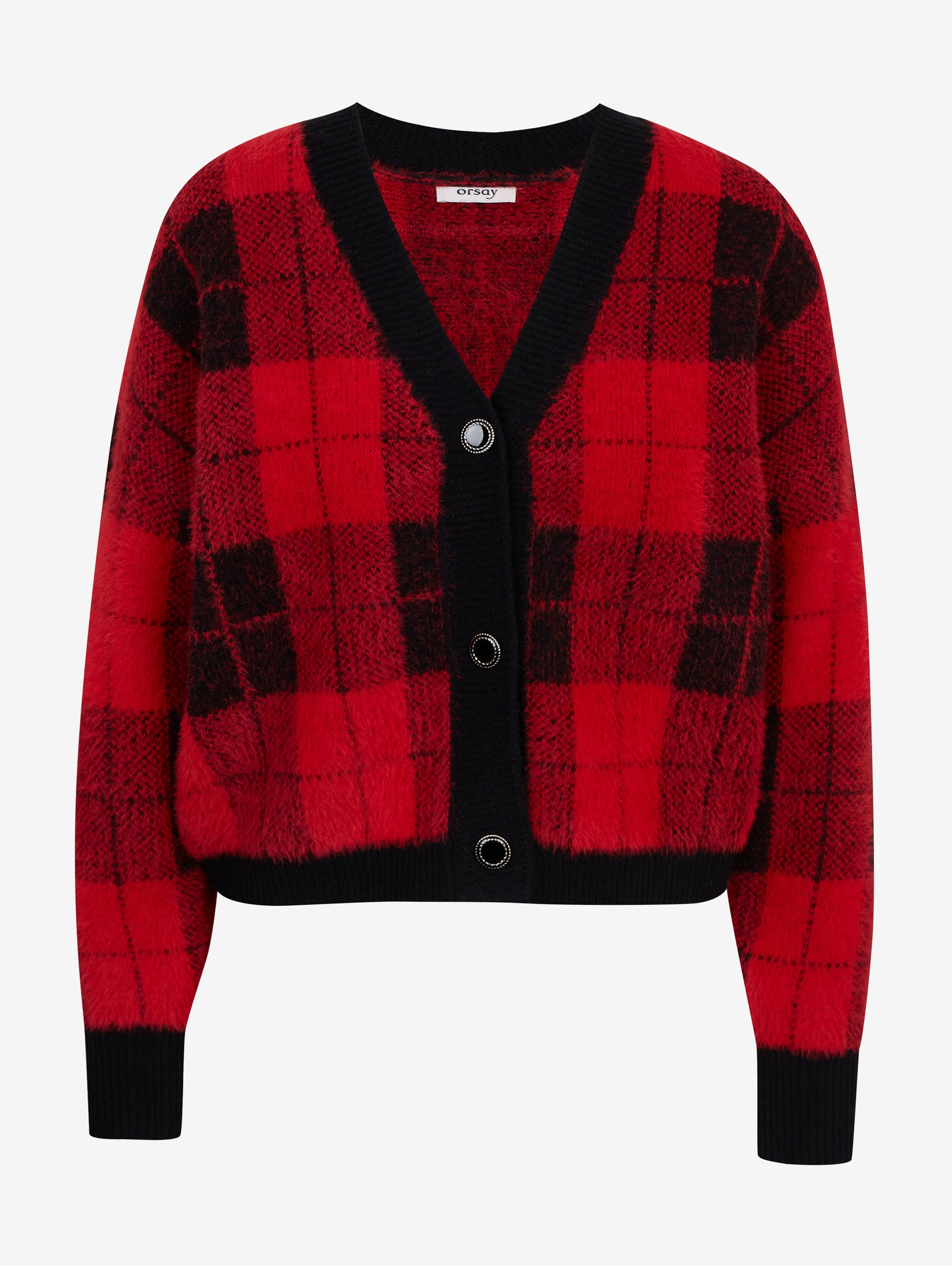 Schwarz-rot karierte Damencardigan ORSAY