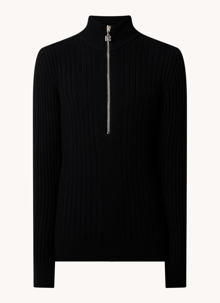 Maglione Balmain in cashmere a coste con mezza zip