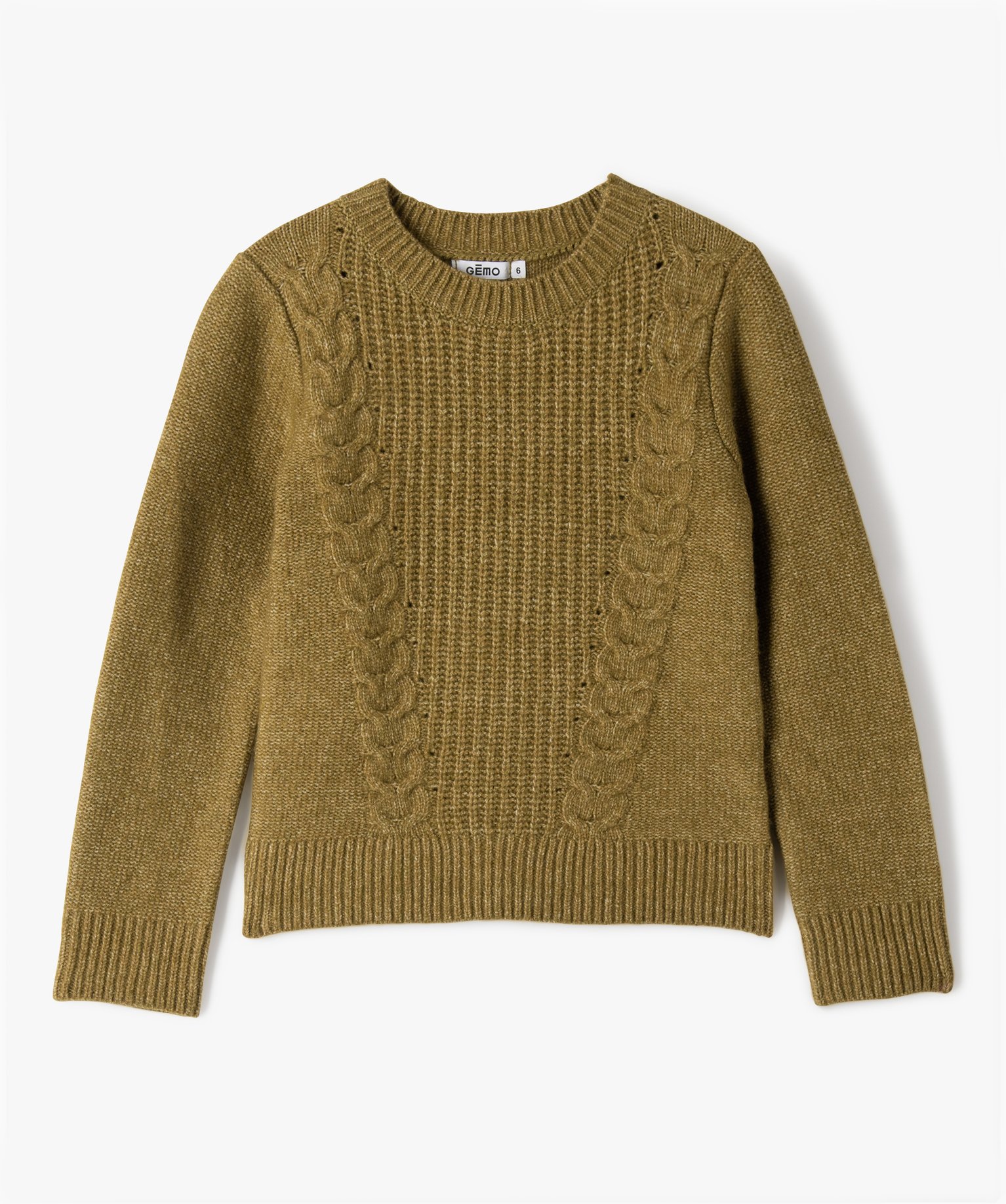 Pull en maille avec torsades sur l’avant fille vert | GEMO